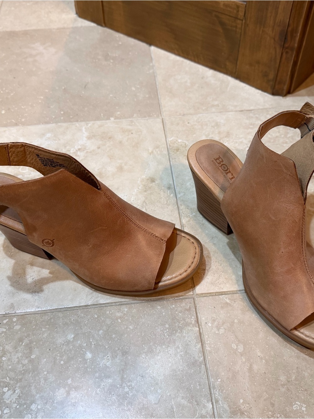 Born Tan Open-Toe Slingback Block Heel Sandals